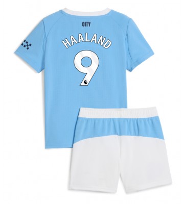 Manchester City Erling Haaland #9 Primera Equipación Niños 2025-26 Manga Corta (+ Pantalones cortos)